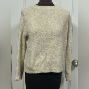 LOFT Cream and Gold Fuzzy Metallic Sweater